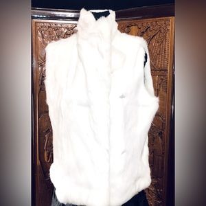 Vintage reversible Ann Taylor White leather motorcycle vest white rabbit fur
